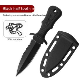 Outdoor Knife Straight Knife Camping Portable Fruit Knife (Option: Black Blade Black Handle Half-121)